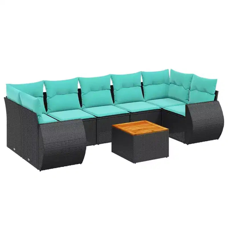 vidaXL 8 Piece Patio Sofa Set with Cushions Black Poly Rattan