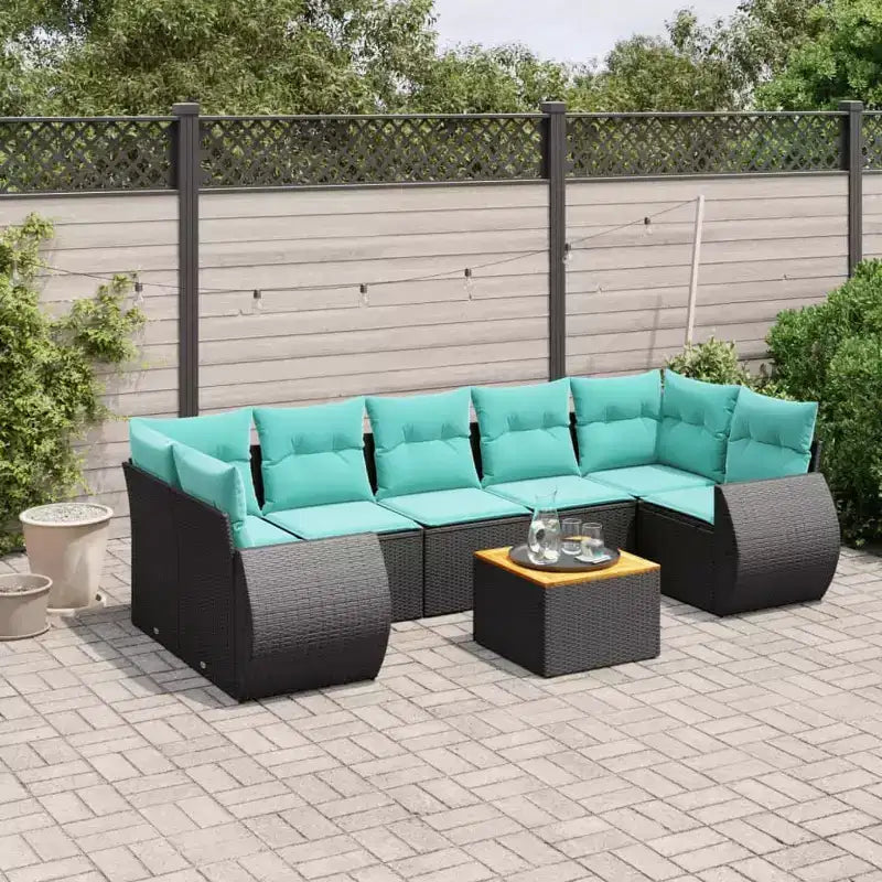 vidaXL 8-teiliges Loungeset für die Terrasse mit Auflagen, schwarzes Poly-Rattan