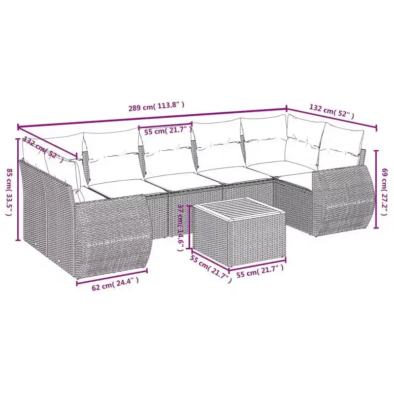 vidaXL 8-teiliges Loungeset für die Terrasse mit Auflagen, schwarzes Poly-Rattan