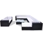 vidaXL 10 Piece Patio Lounge Set with Cushions Poly Rattan Black