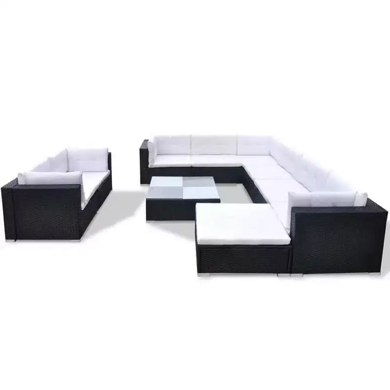 vidaXL 10 Piece Patio Lounge Set with Cushions Poly Rattan Black
