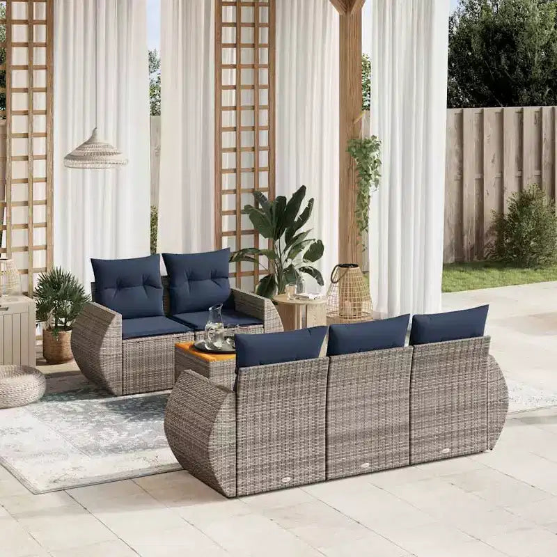 vidaXL 6 Piece Garden Sofa Set with Cushions Grey Poly Rattan