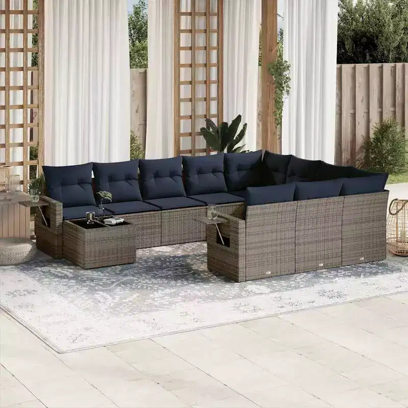 vidaXL Set da divani da giardino da 11 pezzi con cuscini, polyrattan grigio