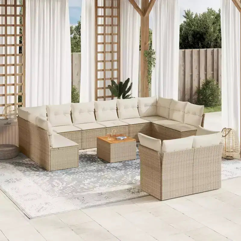 Ensemble de canapés de terrasse vidaXL avec coussins, mobilier d’extérieur 13 pièces en polyrotin