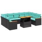 vidaXL 11 Piece Patio Sofa Set with Cushions Black Poly Rattan