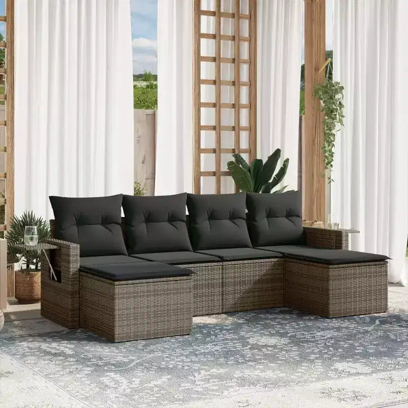 vidaXL Set da divani da giardino da 6 pezzi con cuscini, polyrattan grigio