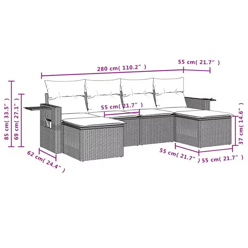 vidaXL Set da divani da giardino da 6 pezzi con cuscini, polyrattan grigio
