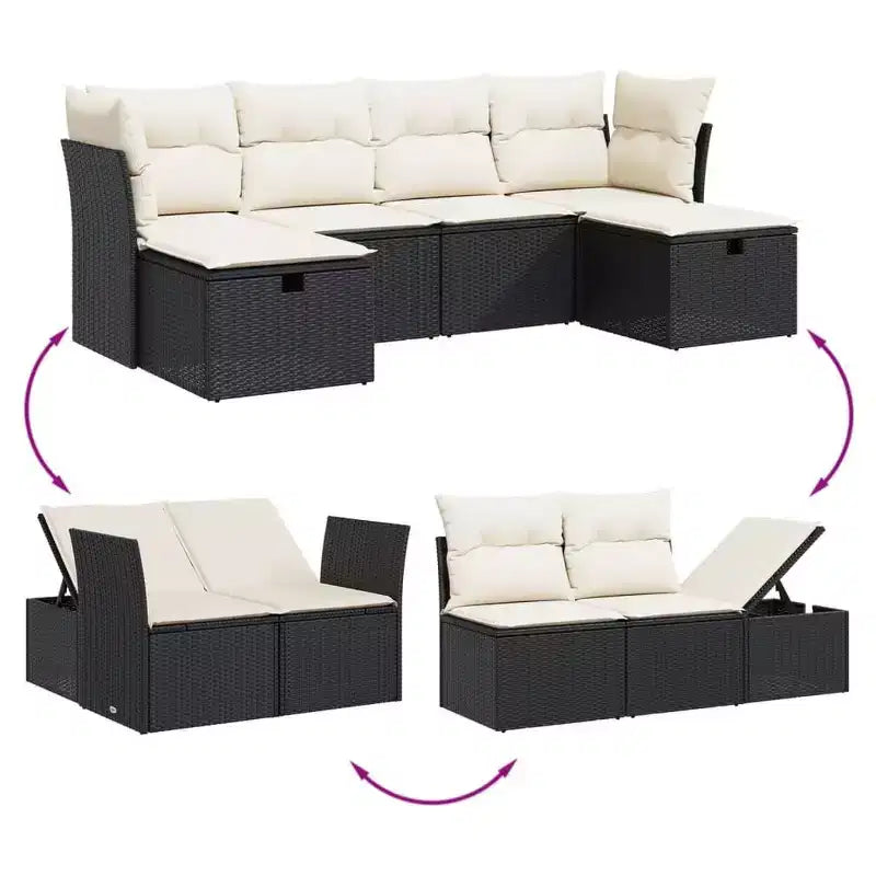 Ensemble de canapé de jardin vidaXL avec coussins, mobilier d’extérieur 6 pièces, polyrotin