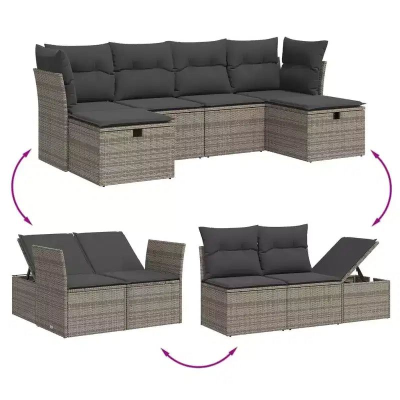 Ensemble de canapé de jardin vidaXL avec coussins, mobilier d’extérieur 6 pièces, polyrotin