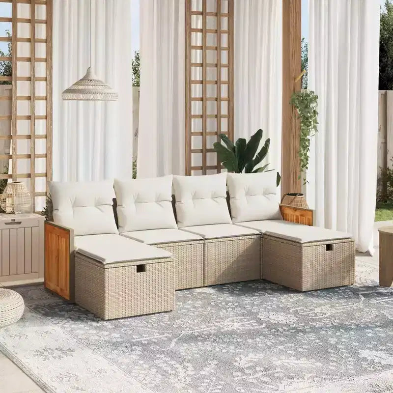 Ensemble de canapé de jardin vidaXL avec coussins, mobilier d’extérieur 6 pièces, polyrotin