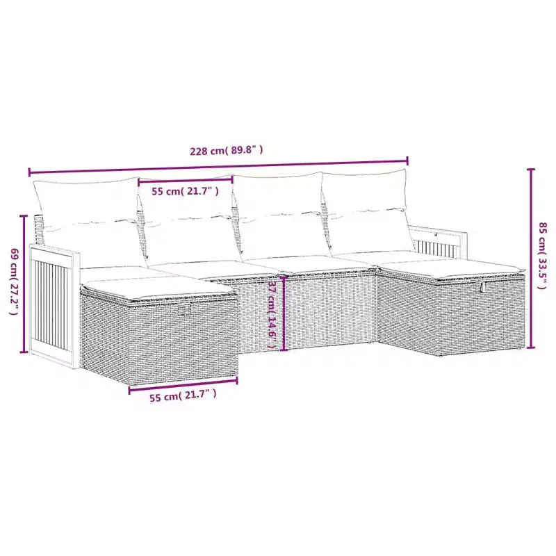 Ensemble de canapé de jardin vidaXL avec coussins, mobilier d’extérieur 6 pièces, polyrotin