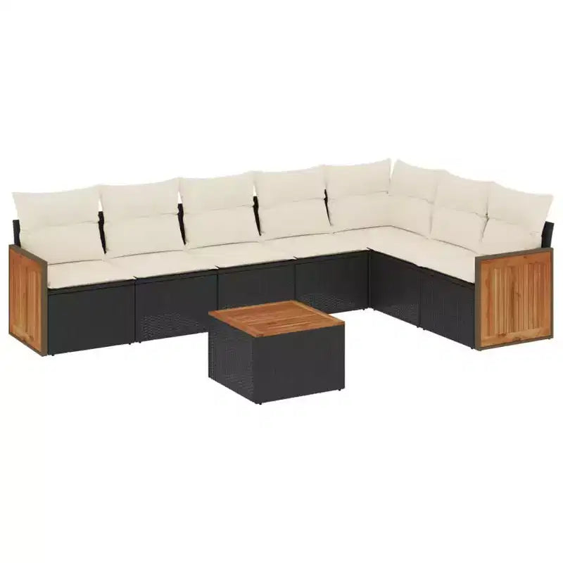 vidaXL 8 Piece Patio Sofa Set with Cushions Black Poly Rattan