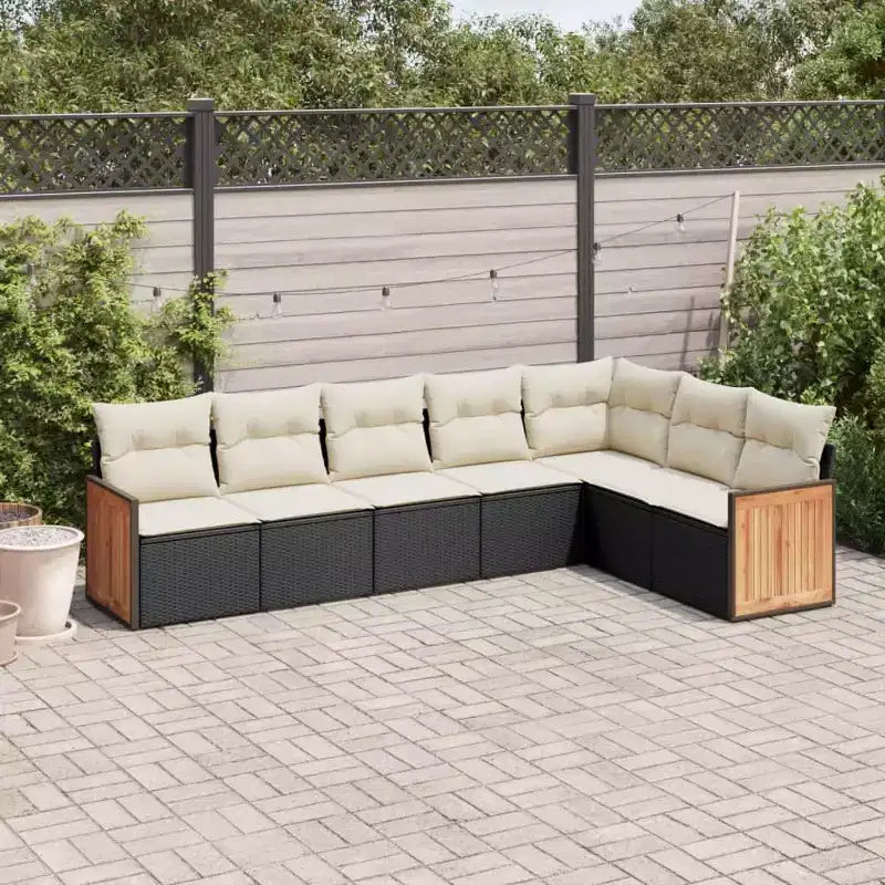 vidaXL 8-teiliges Loungeset für die Terrasse mit Auflagen, schwarzes Poly-Rattan