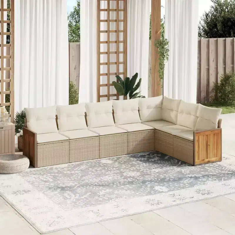 vidaXL 8-teiliges Loungeset für die Terrasse mit Auflagen, schwarzes Poly-Rattan