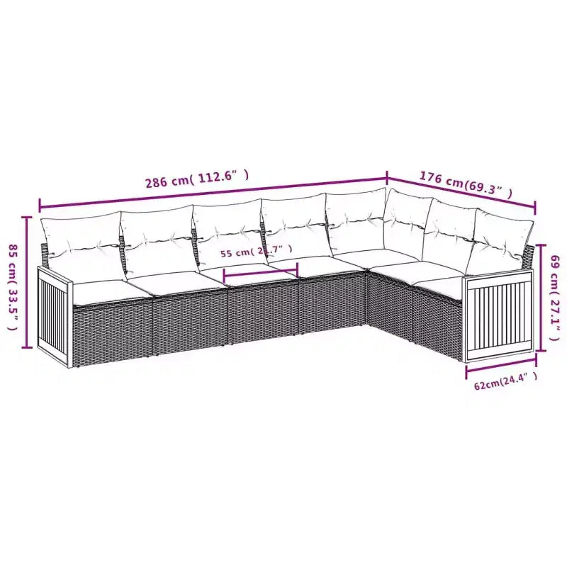 vidaXL 8-teiliges Loungeset für die Terrasse mit Auflagen, schwarzes Poly-Rattan
