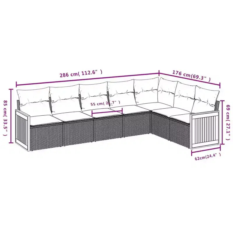 vidaXL 8-teiliges Loungeset für die Terrasse mit Auflagen, schwarzes Poly-Rattan