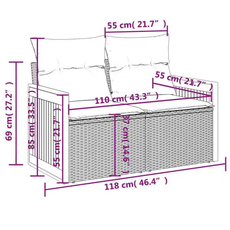 vidaXL 8-teiliges Loungeset für die Terrasse mit Auflagen, schwarzes Poly-Rattan