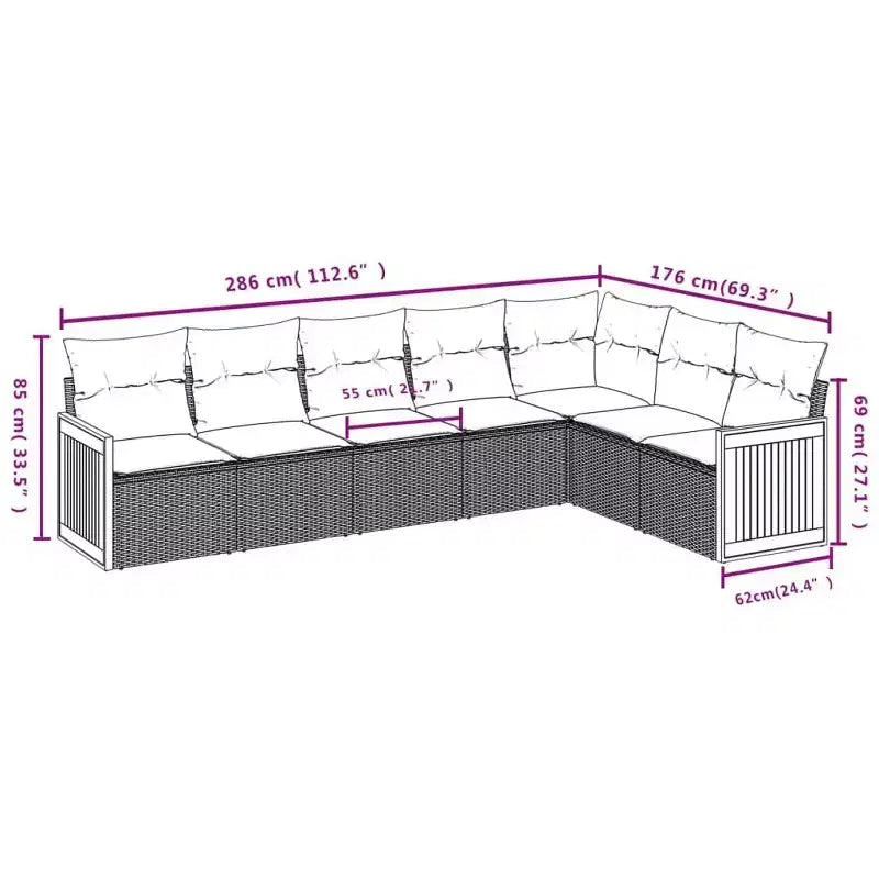 vidaXL 8-teiliges Loungeset für die Terrasse mit Auflagen, schwarzes Poly-Rattan