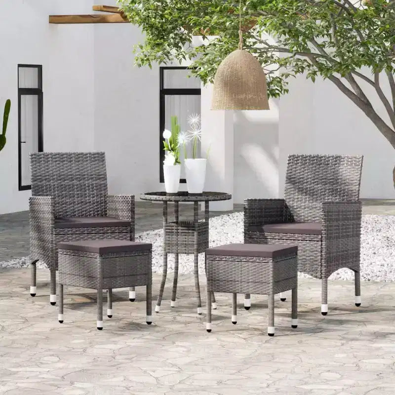 vidaXL Lounge-Set für die Terrasse mit Sesseln, Sitzpolstern und Tisch, 5-teilig, Poly-Rattan