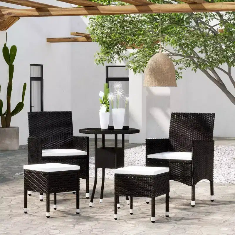 vidaXL Lounge-Set für die Terrasse mit Sesseln, Sitzpolstern und Tisch, 5-teilig, Poly-Rattan