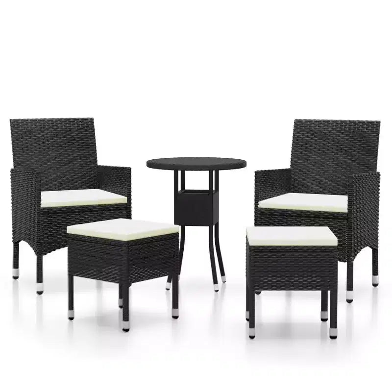 vidaXL Patio Lounge Set Chairs and Seat Cushions Table 5 Piece Poly Rattan