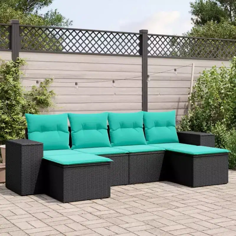 vidaXL Terrassensofagarnitur, schwarzes Sofa, blaue Kissen
