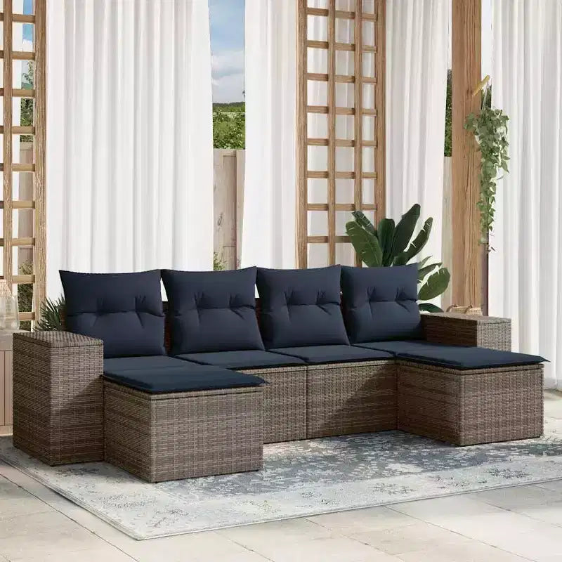 vidaXL Terrassensofagarnitur, schwarzes Sofa, blaue Kissen