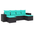 vidaXL Patio Sofa Set Black Sofa, Blue Cushions