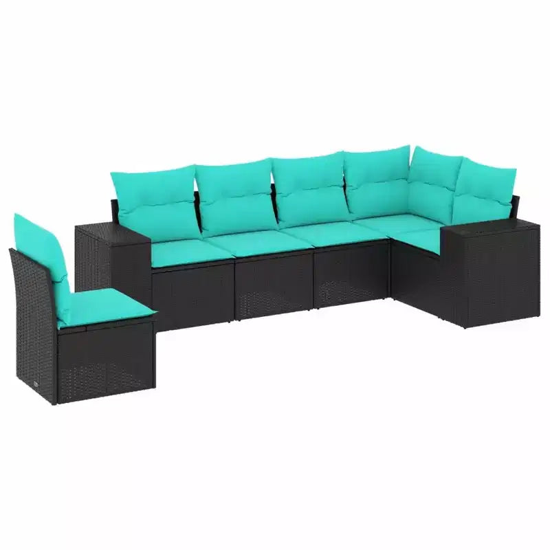 vidaXL Patio Sofa Set Black PE Rattan, Powder-Coated Steel Standard