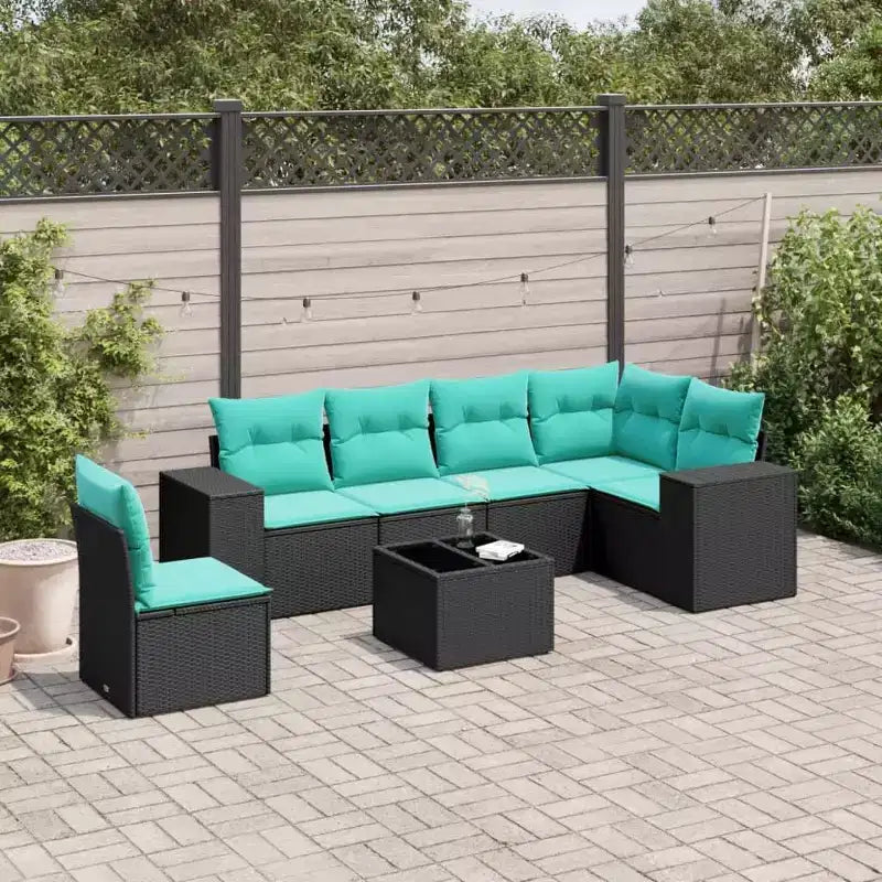vidaXL Gartensofagarnitur, schwarz, aus PE-Rattan und pulverbeschichtetem Stahl, Standard