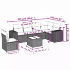 vidaXL Gartensofagarnitur, schwarz, aus PE-Rattan und pulverbeschichtetem Stahl, Standard