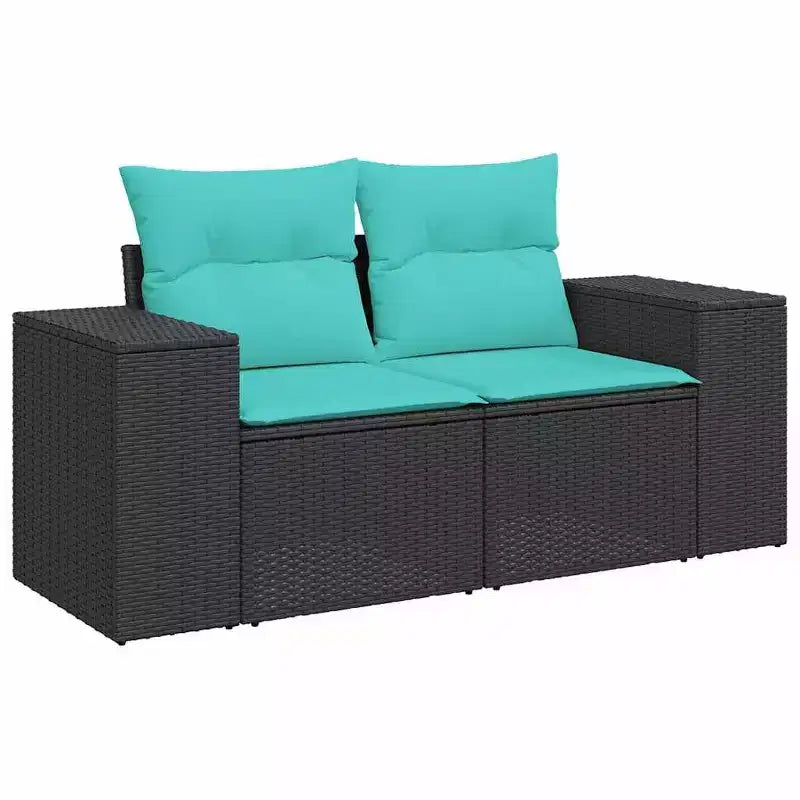 vidaXL Gartensofagarnitur, schwarz, aus PE-Rattan und pulverbeschichtetem Stahl, Standard