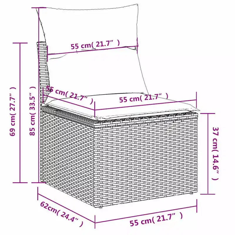 vidaXL Gartensofagarnitur, schwarz, aus PE-Rattan und pulverbeschichtetem Stahl, Standard
