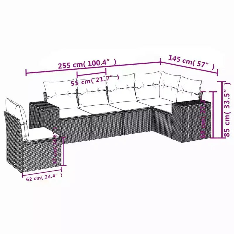 vidaXL Gartensofagarnitur, schwarz, aus PE-Rattan und pulverbeschichtetem Stahl, Standard