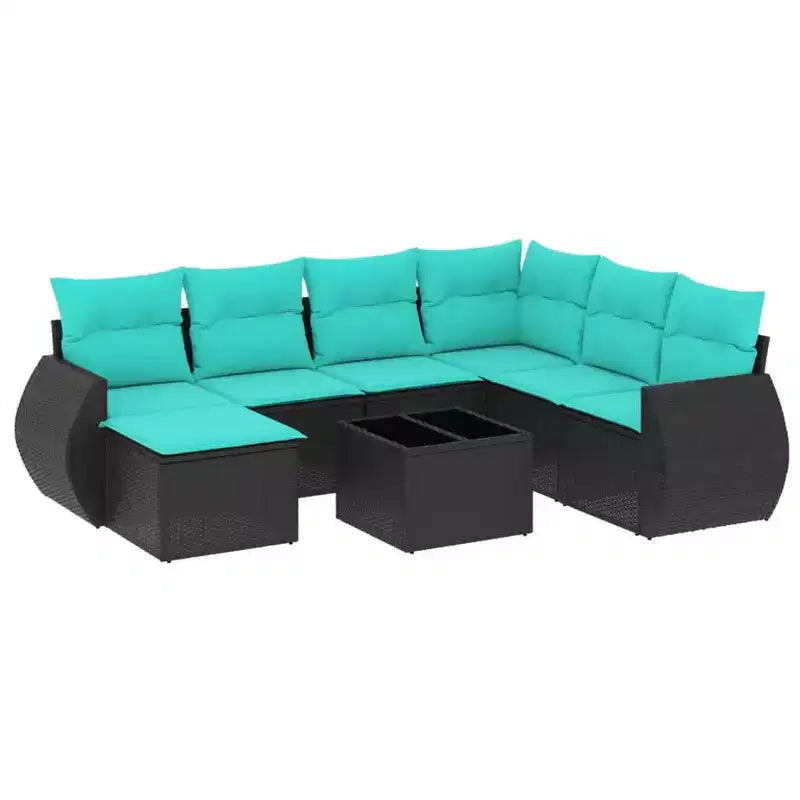 vidaXL Patio Sofa Set Black, Blue - Black and blue With table