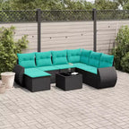 vidaXL Gartensofagarnitur Schwarz, Blau – Schwarz und Blau, mit Tisch