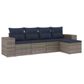 vidaXL 5 Piece Garden Sofa Set with Cushions Grey Poly Rattan - Gray and Blue Without Table