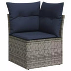 Set di divani da giardino vidaXL da 5 pezzi con cuscini, polirattan grigio, senza tavolo, grigio e blu