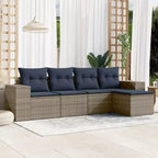 Set di divani da giardino vidaXL da 5 pezzi con cuscini, polirattan grigio, senza tavolo, grigio e blu