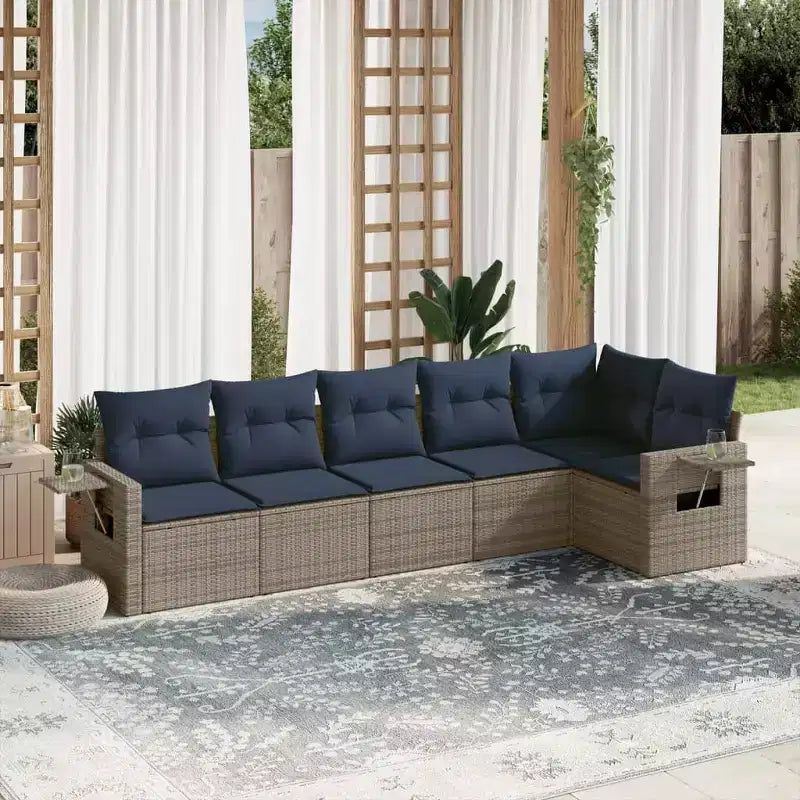 vidaXL Terrassensofaset, schwarz und blau, aus PE-Rattan und pulverbeschichtetem Stahl, groß