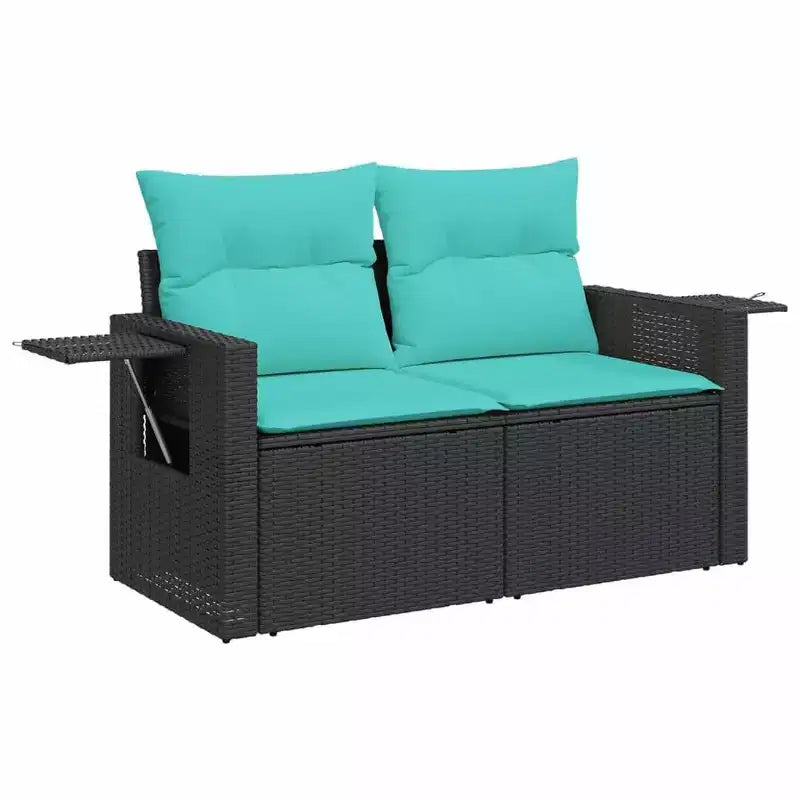 vidaXL Terrassensofaset, schwarz und blau, aus PE-Rattan und pulverbeschichtetem Stahl, groß