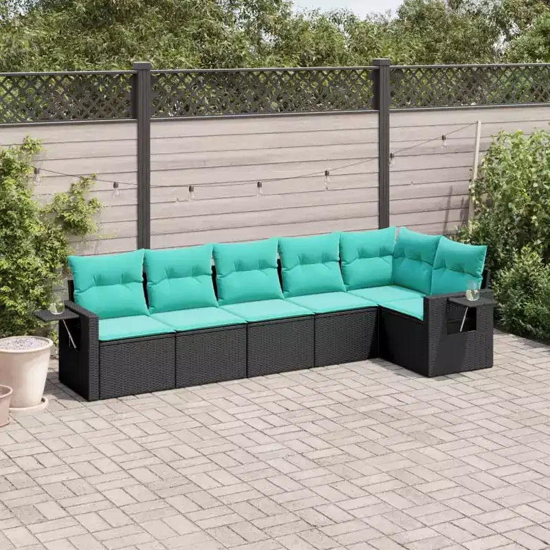 vidaXL Terrassensofaset, schwarz und blau, aus PE-Rattan und pulverbeschichtetem Stahl, groß