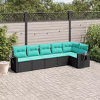 vidaXL Terrassensofaset, schwarz und blau, aus PE-Rattan und pulverbeschichtetem Stahl, groß