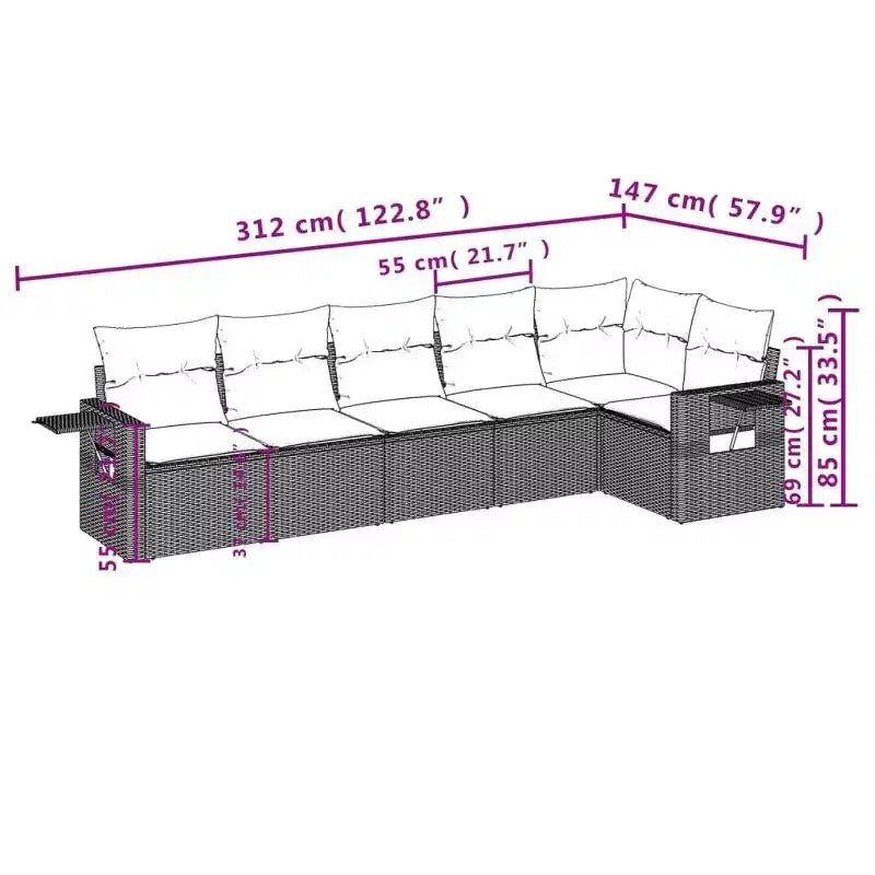 vidaXL Terrassensofaset, schwarz und blau, aus PE-Rattan und pulverbeschichtetem Stahl, groß