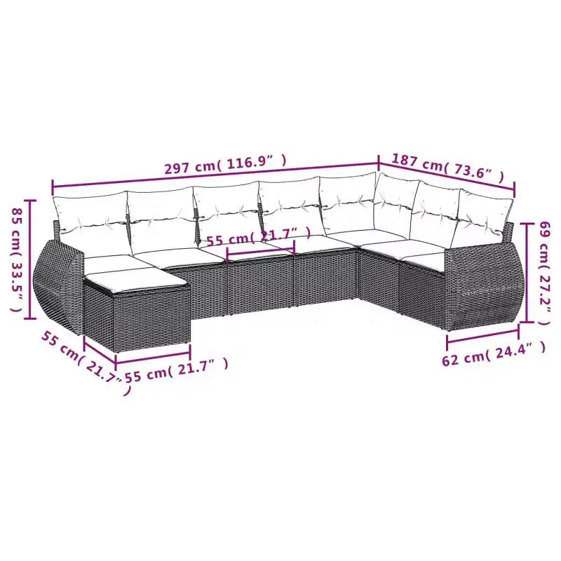 Ensemble de canapé de terrasse vidaXL – noir et bleu, sans table