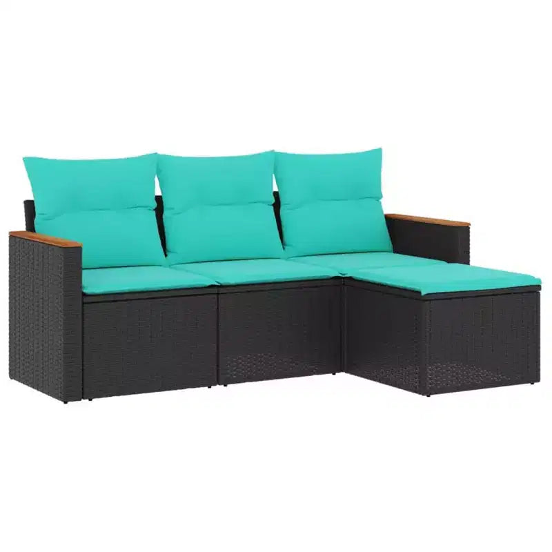vidaXL 4 Piece Garden Sofa Set with Cushions Grey Poly Rattan - Gray and blue Without table
