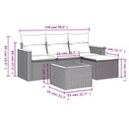 Set di divani da giardino vidaXL da 4 pezzi con cuscini, polyrattan grigio, grigio e blu, senza tavolo