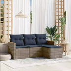 Set di divani da giardino vidaXL da 4 pezzi con cuscini, polyrattan grigio, grigio e blu, senza tavolo