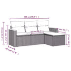 Set di divani da giardino vidaXL da 4 pezzi con cuscini, polyrattan grigio, grigio e blu, senza tavolo