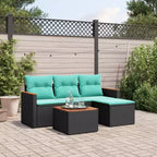 Set di divani da giardino vidaXL da 4 pezzi con cuscini, polyrattan grigio, grigio e blu, senza tavolo
